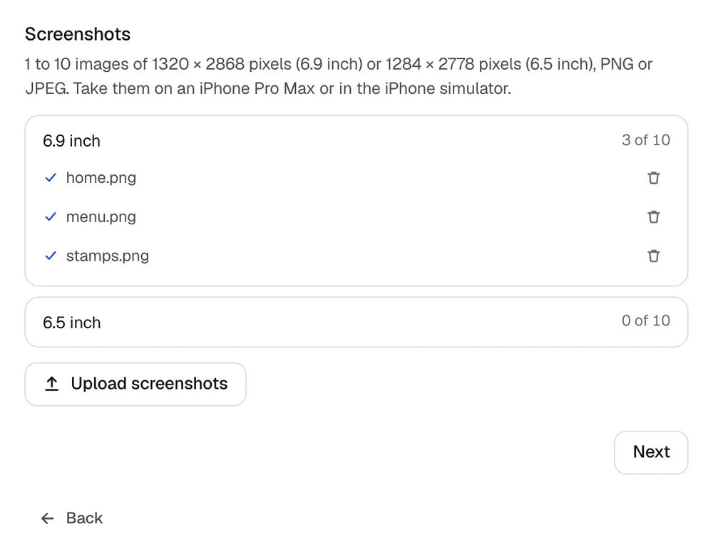Three screenshots uploaded in the 6.9 inch set