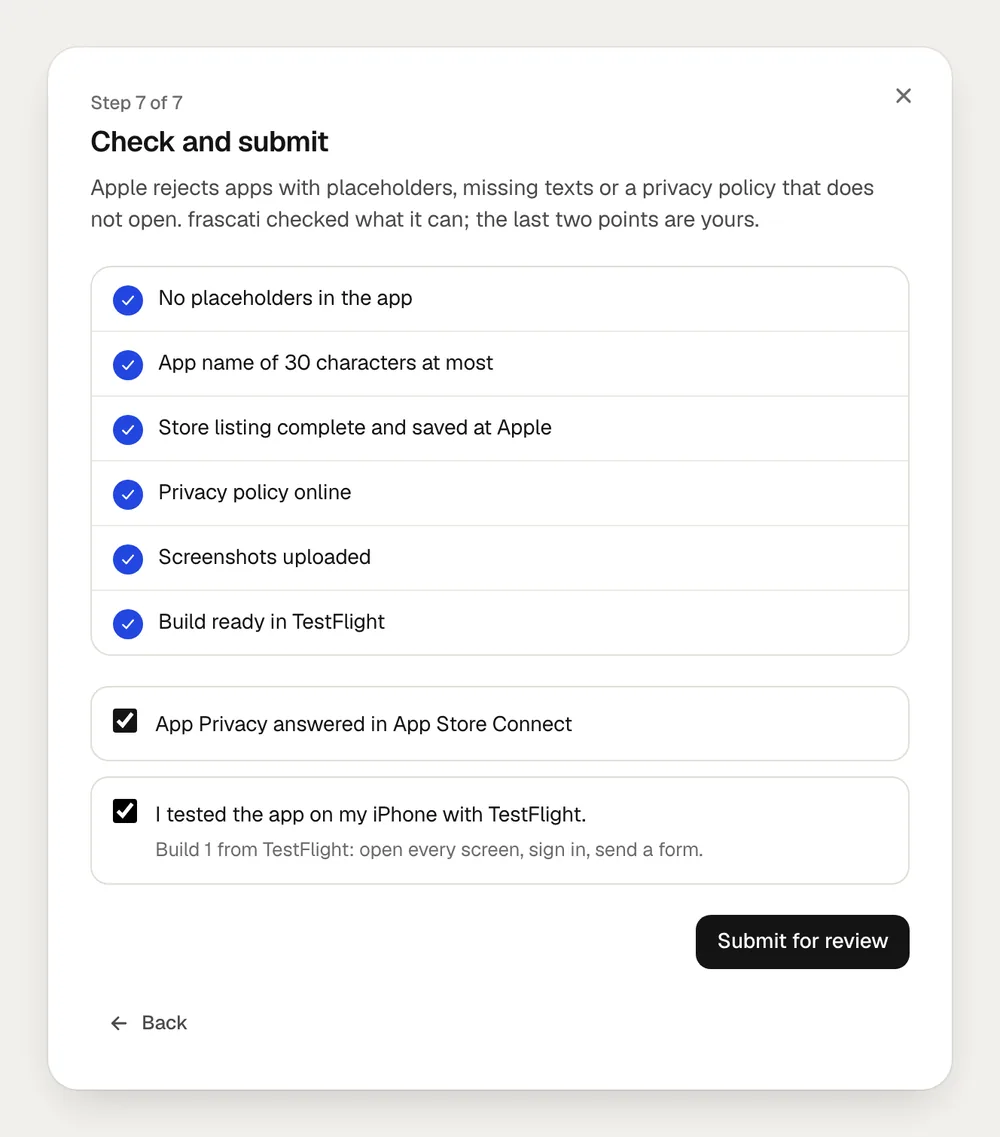 Step 7 of 7, Check and submit: every check passed and both boxes ticked