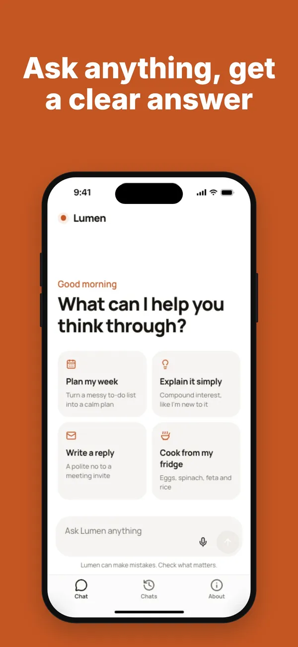 App Store Bild von Lumen im Stil Bold: Ask anything, get a clear answer