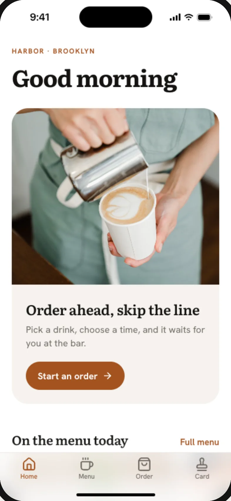 Harbor, App einer Kaffeebar: vorbestellen, Menü und Treuekarte