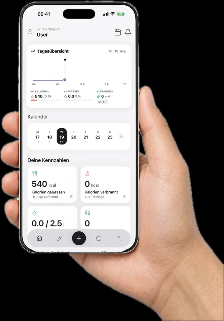 PulseCT, eine Schweizer Fitness App im App Store, offen auf einem iPhone in der Hand