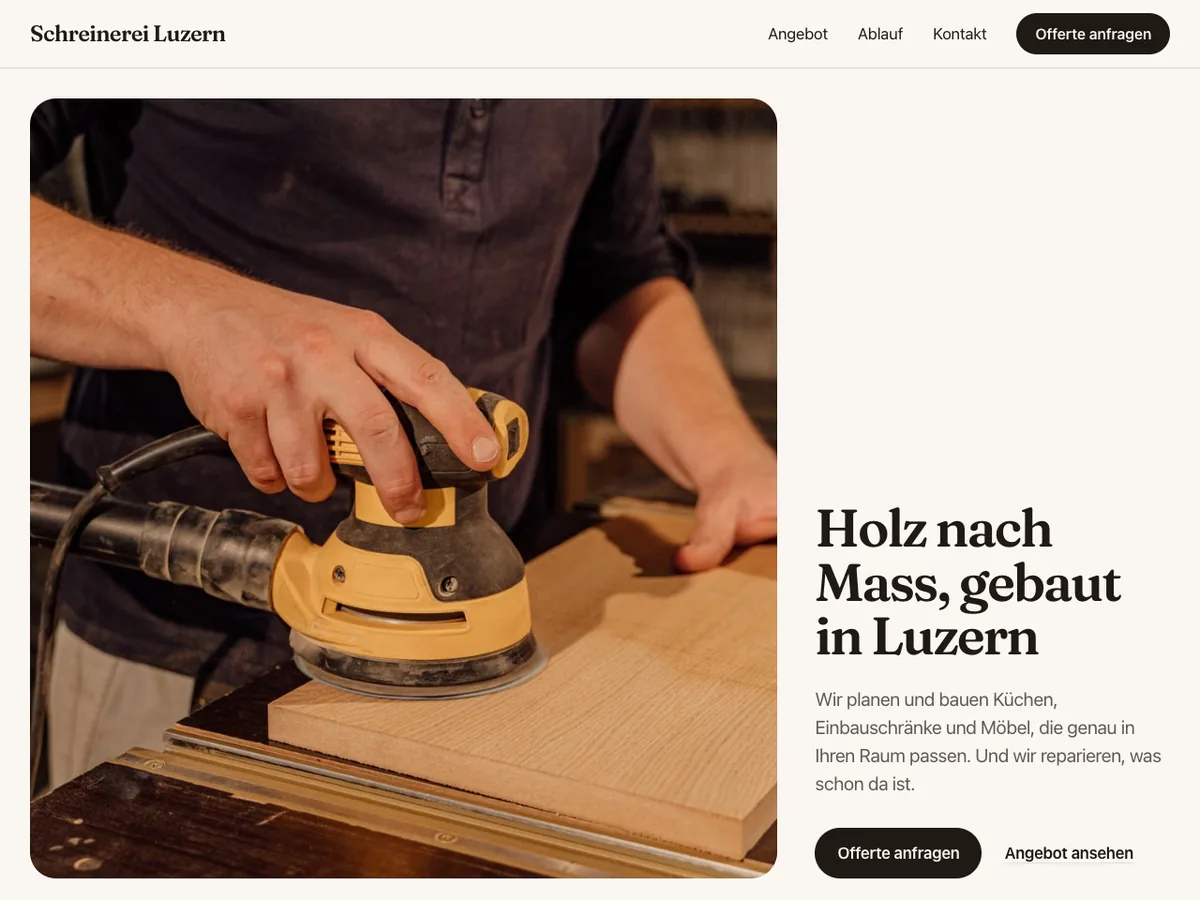 First version of a website: Carpentry, Lucerne