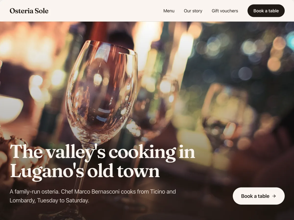 First version of a website: Restaurant with table booking, Lugano