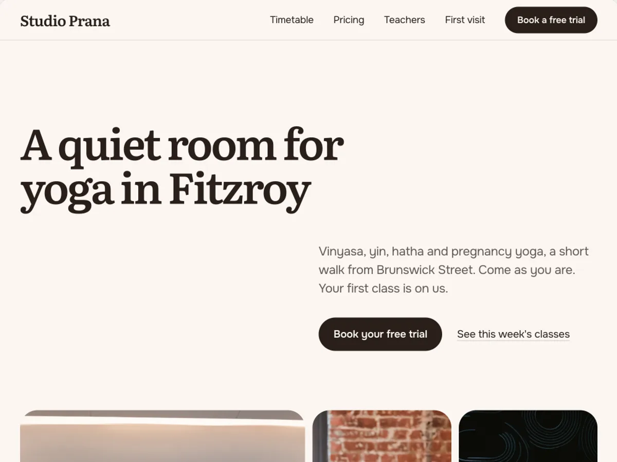 First version of a website: Yoga studio with memberships, Melbourne