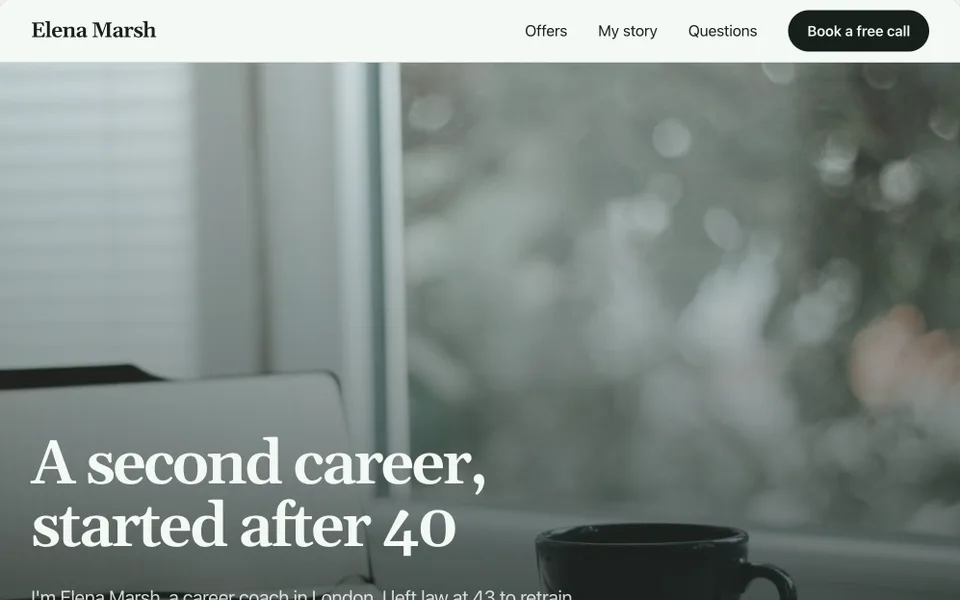 Die Vorlage Coach: Elena Marsh, Karrierecoach in London, mit «A second career, started after 40»
