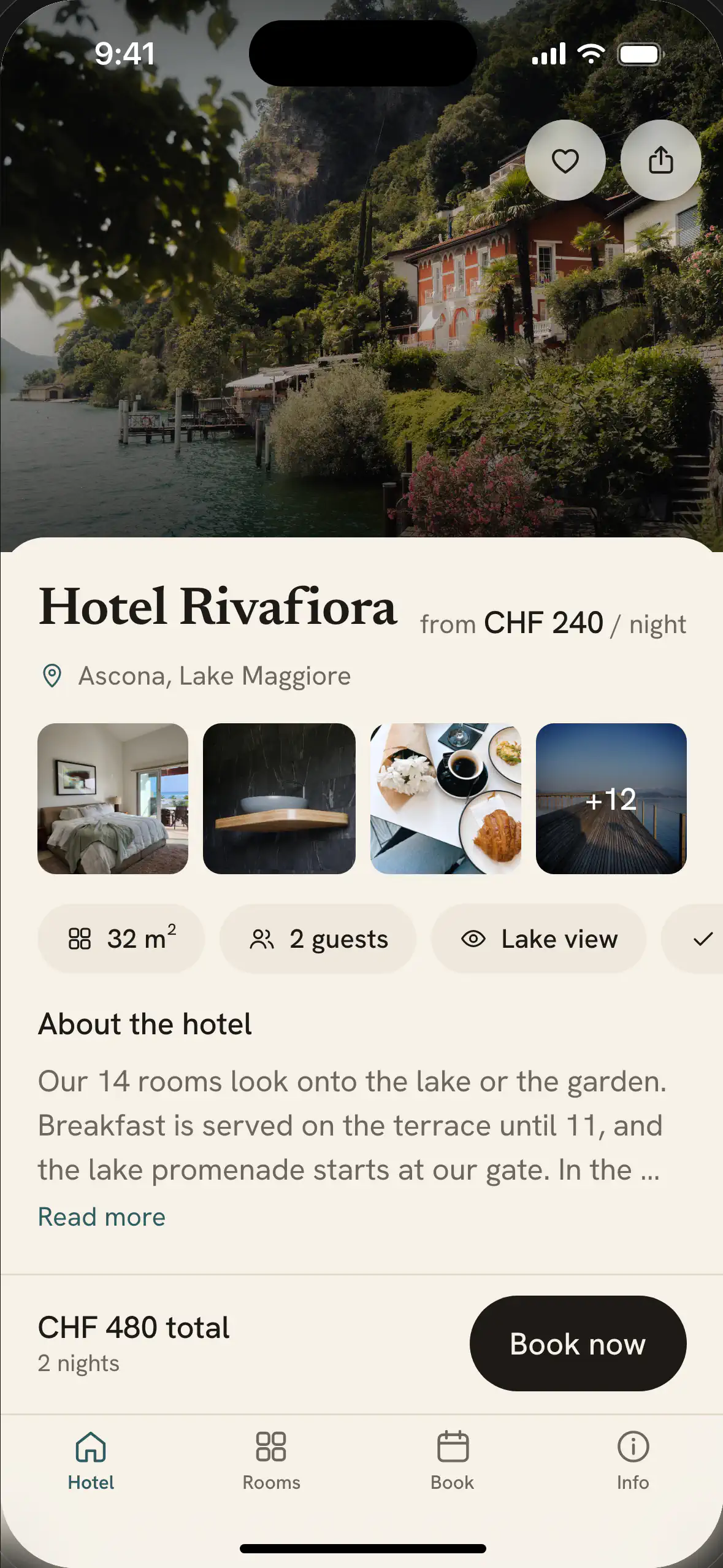 Hotel Rivafiora, App eines Boutiquehotels in Ascona: das Hotel am See mit dem Preis pro Nacht, Fotos der Zimmer, die Ausstattung und Buchen